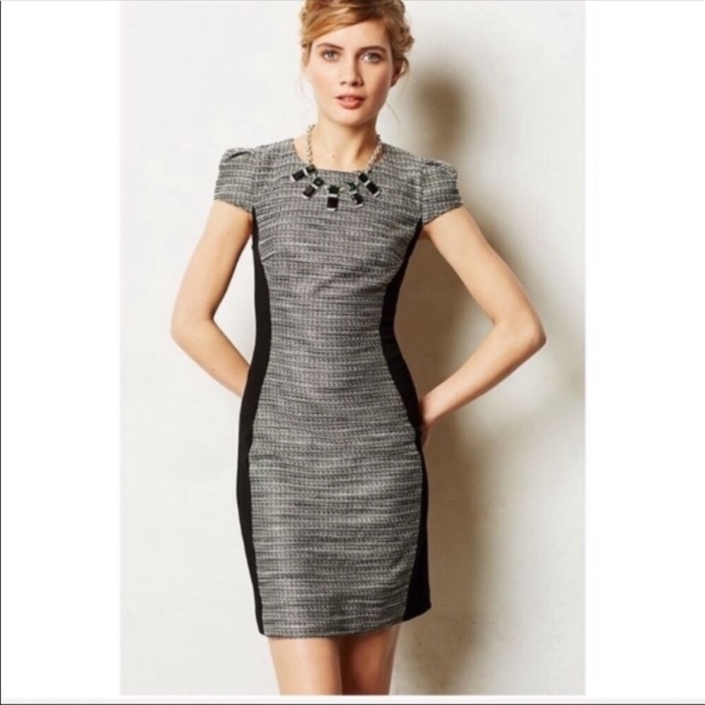 Moulinette Soeurs Gray Tweed Sheath Dress with Black Side Panels